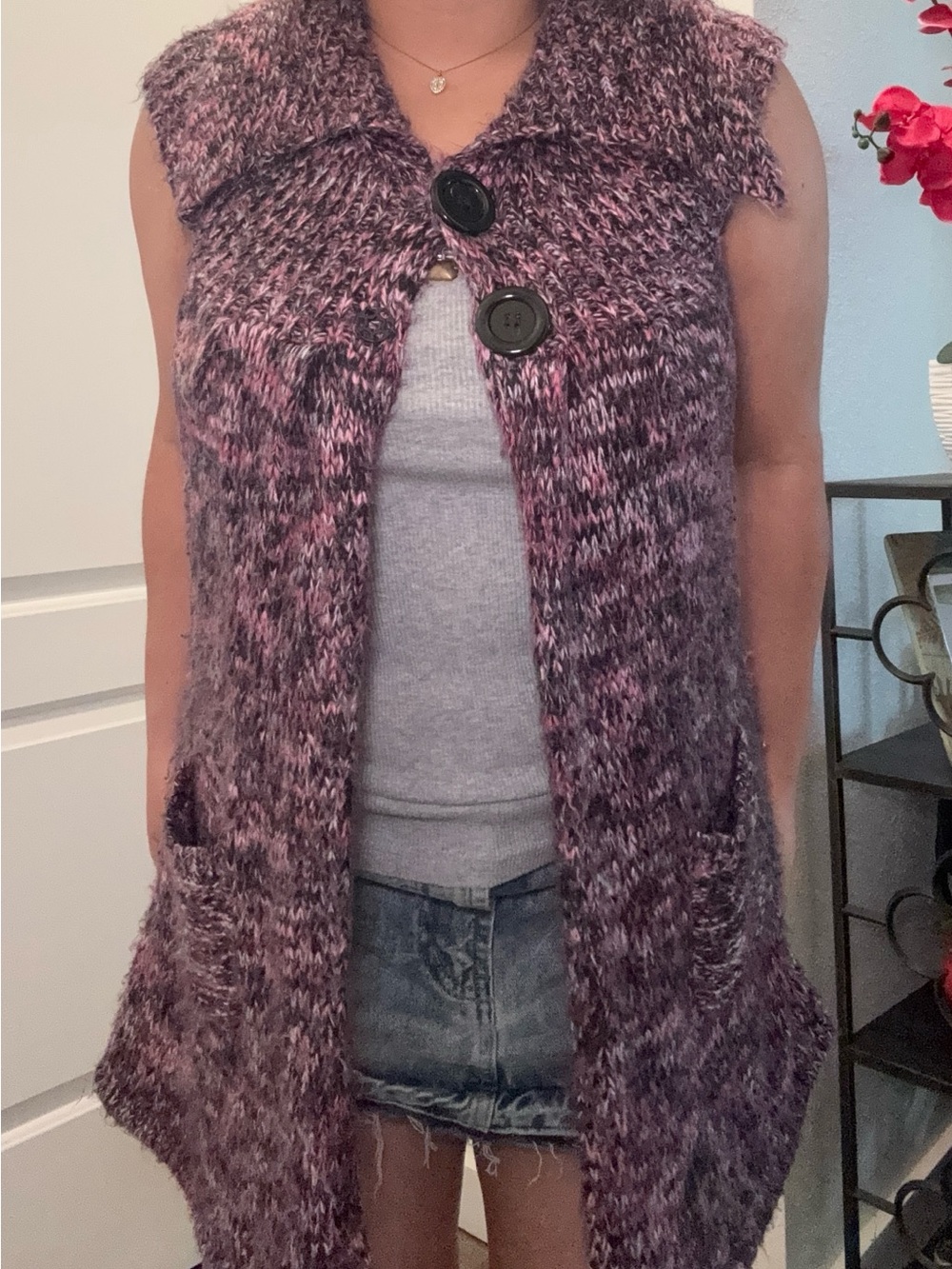 Rue21 Purple Marled Sleeveless Button Knit Cardigan Vest